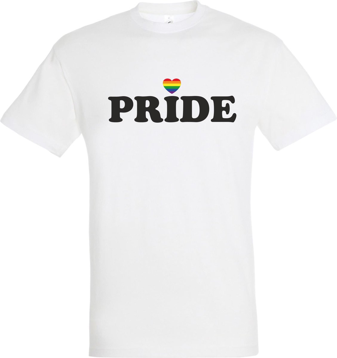 T-shirt Pride met hartje | Regenboog vlag | Gay pride kleding | Pride shirt | Wit | maat XL